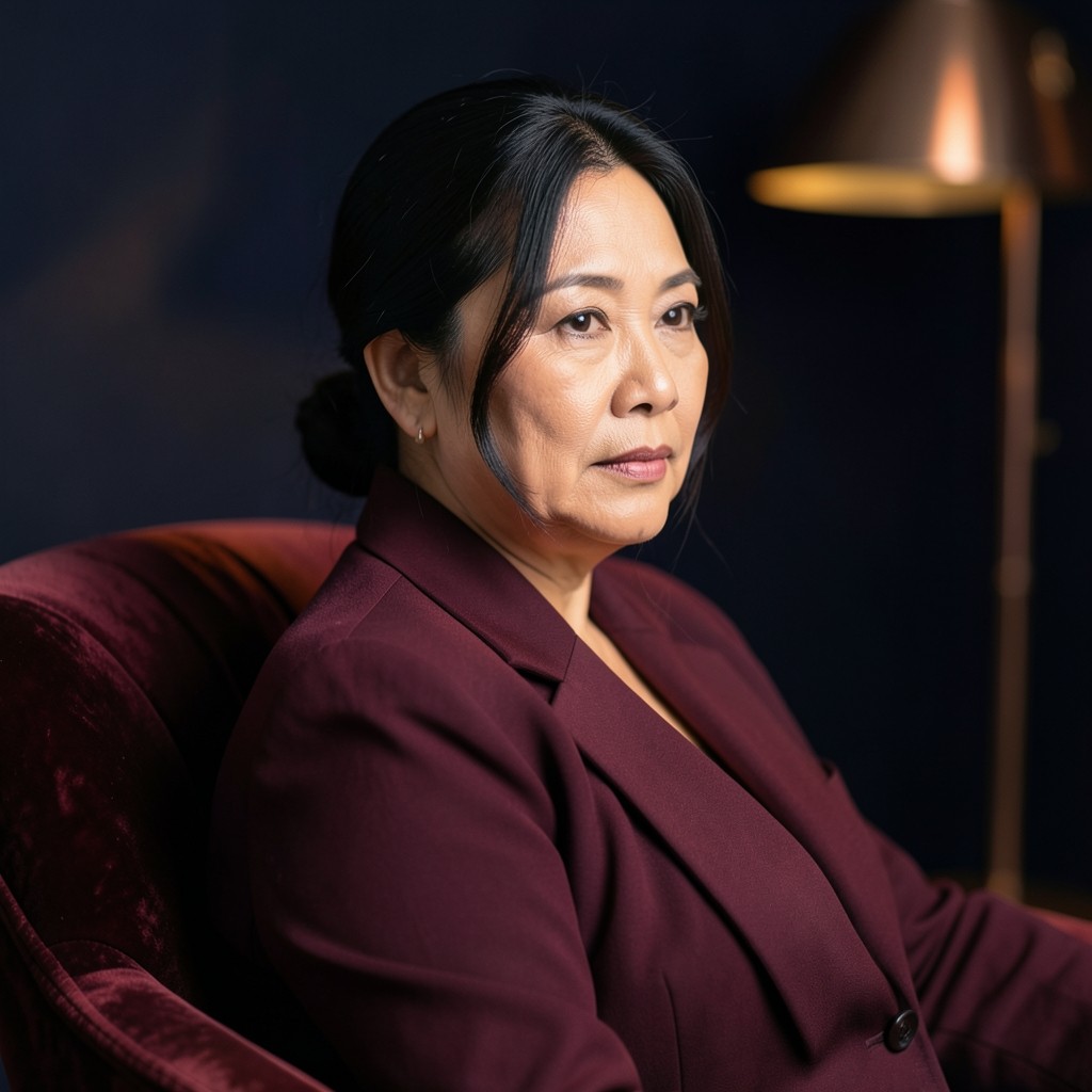Anong Srisawat, lead instructor, seated in the velvet classroom